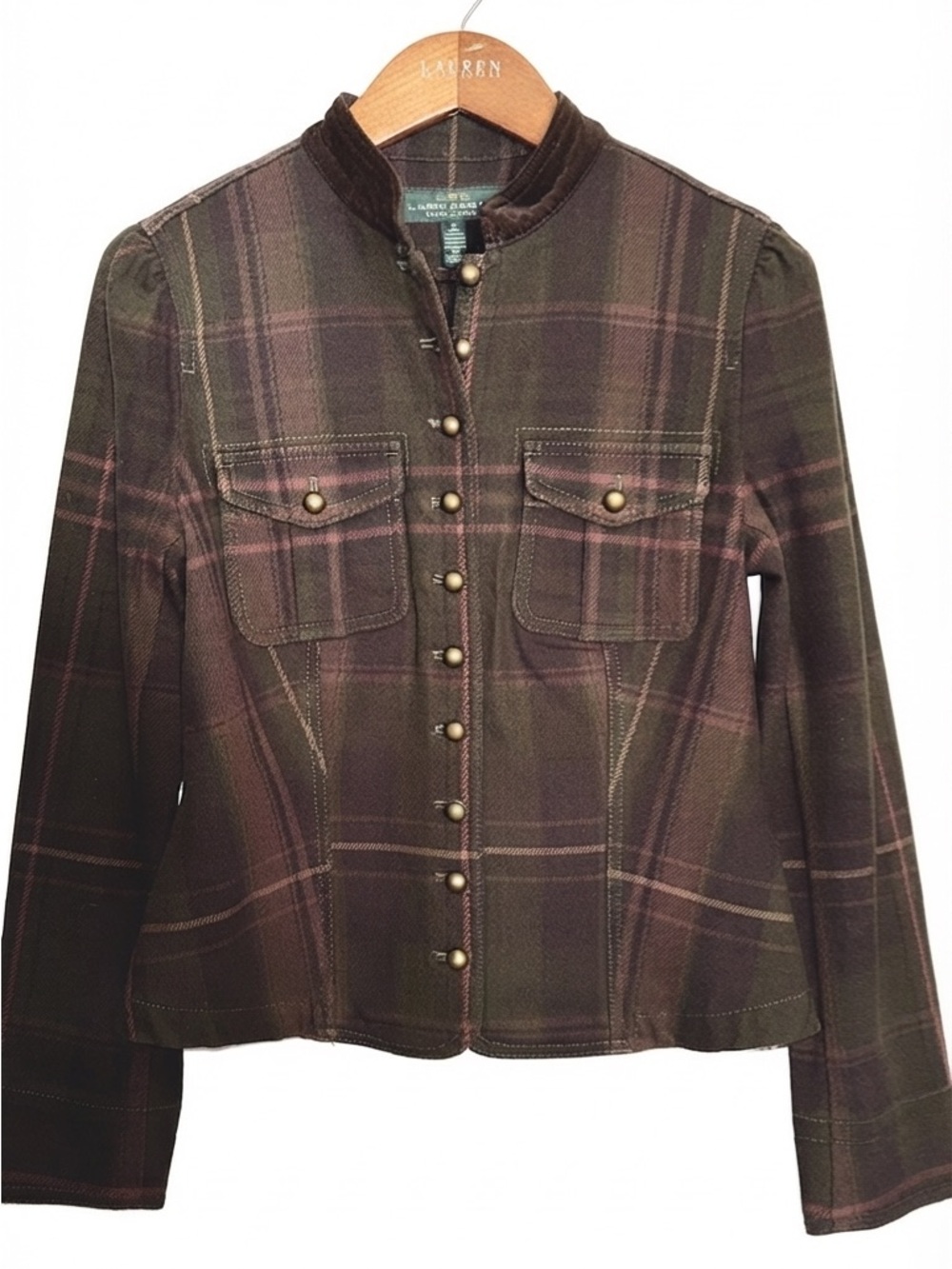 Lauren Ralph Lauren Brown Plaid Button Front Jacket